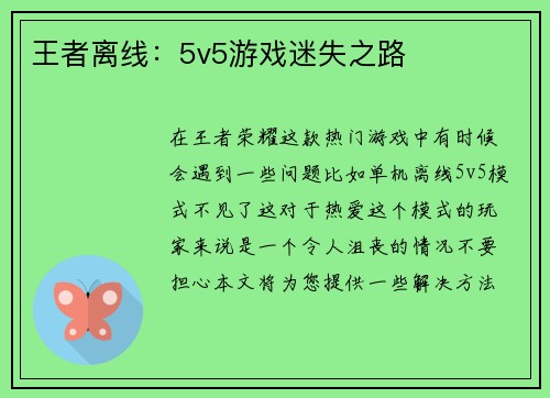 王者离线：5v5游戏迷失之路