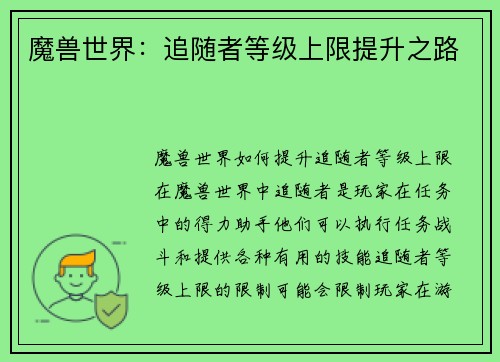 魔兽世界：追随者等级上限提升之路